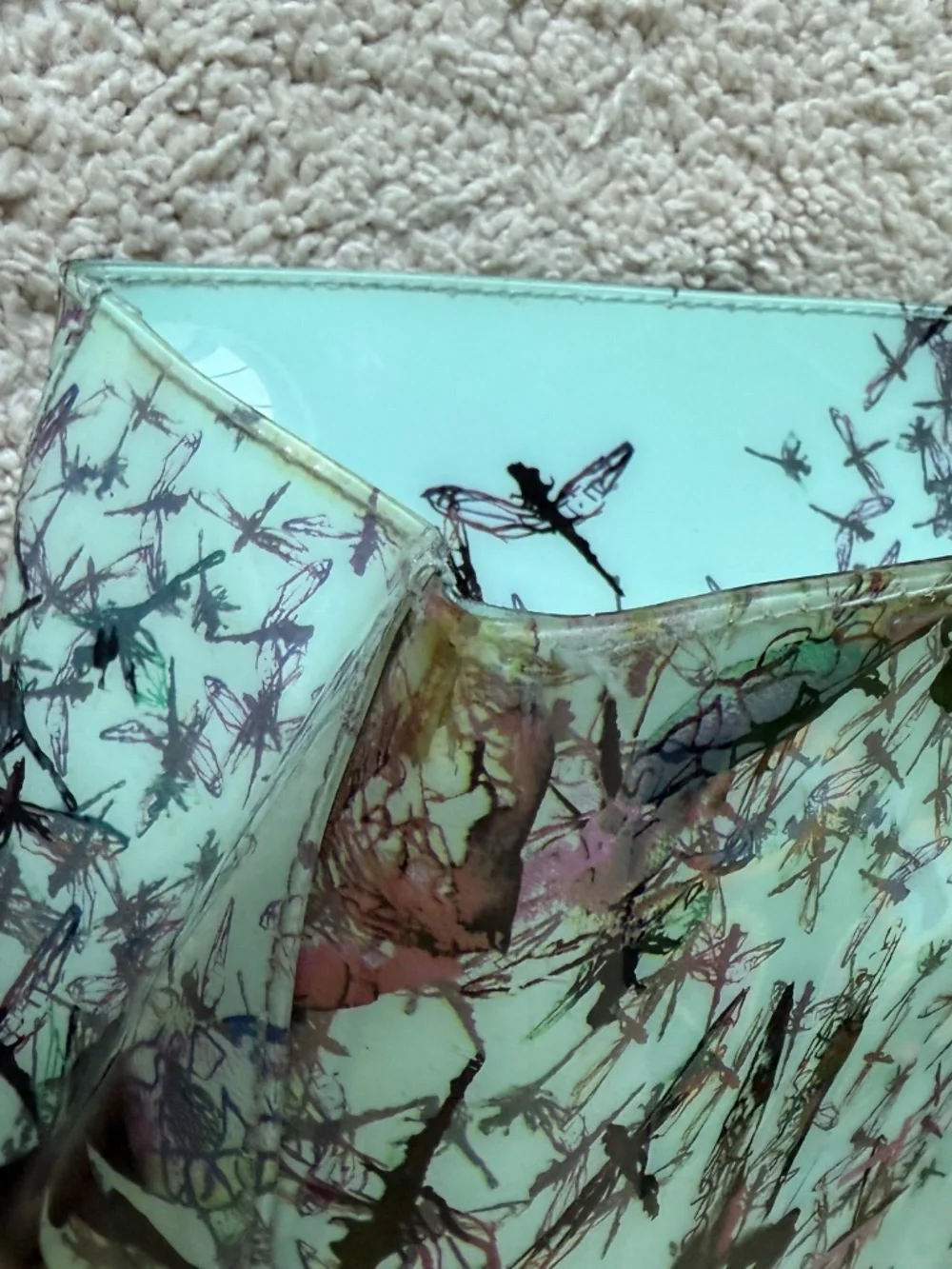 Ted Baker Light Teal Dragonfly Tote Bag Lightweight Plastic Finish *Flawed*